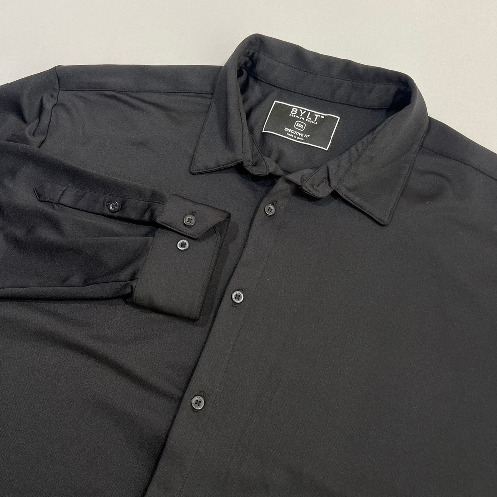 BYLT Basics Executive Button Up Dress Shirt Mens 3XL‎ Black Long Sleeve Stretch